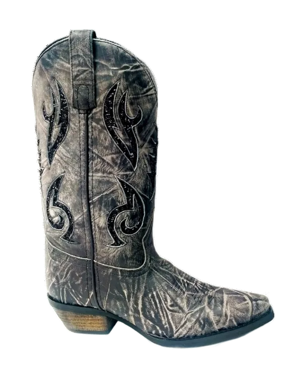 11" Ladies Western Cowhide Black & Sequin Underlay (5130) - Silverado Boots