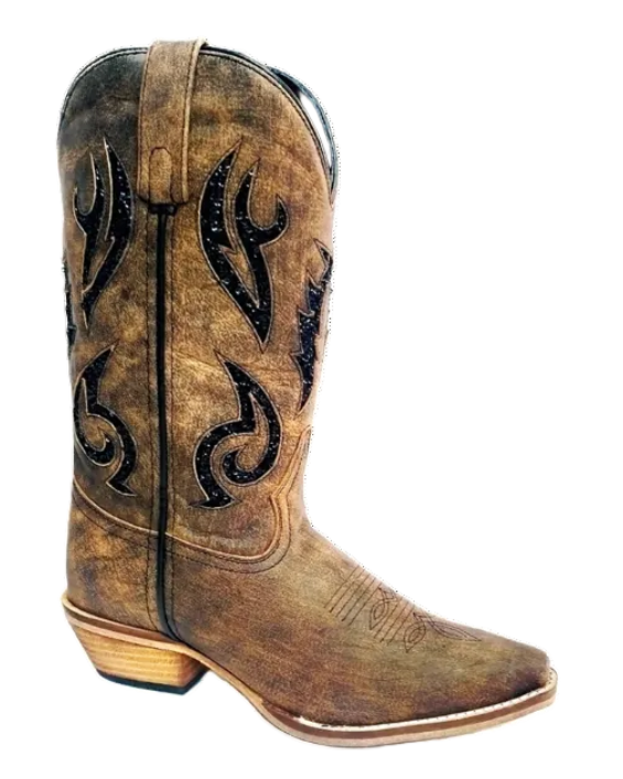 11" Ladies Western Cowhide Brown & Sequin Underlay (5131) - Silverado Boots