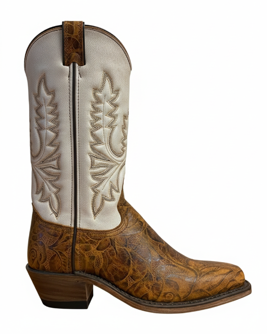 11" Ladies Western Two-Tones Crackled Antique White & Polished Brown (9018) - Silverado Boots